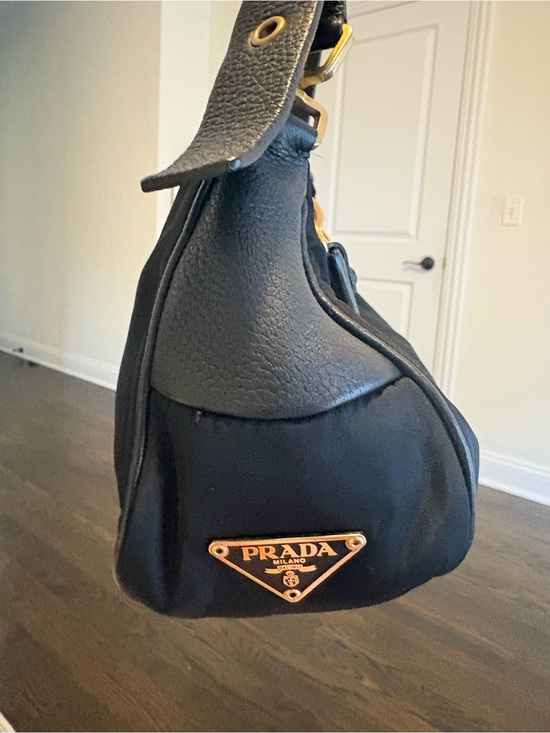 Prada Handbags - Prada Black Nylon and Leather shoulder bag  with Gold Hardware